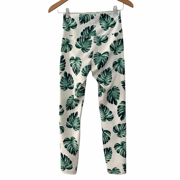Wildfox Sweat Womens Tropical Banana Leaves Leggings Pants White Green S Small - Picture 4 of 8